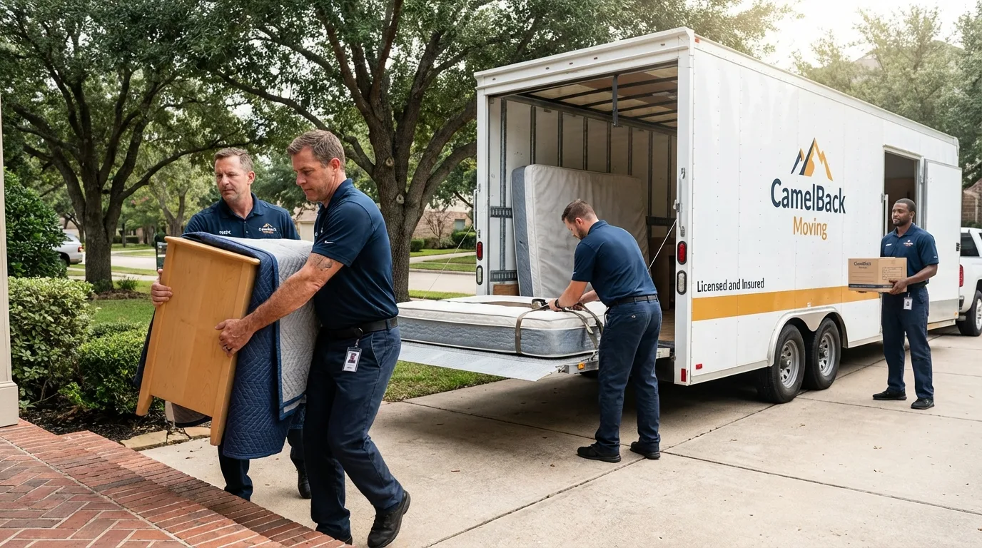 Crew loading residential truck for cross-state move from Fox River Grove, IL